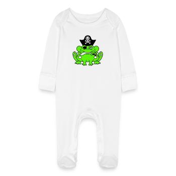 Frog Captain Cap Toad Funny Comic Cartoon - Baby Organic Sleepsuit with Scratch Mitts - white - Front