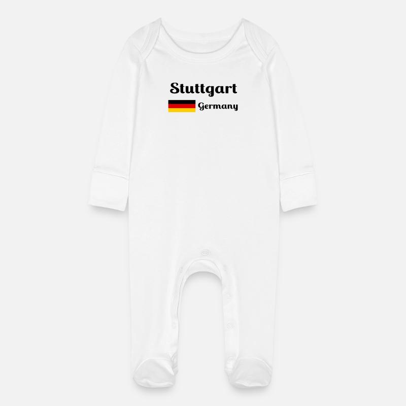 Stuttgart Germany- Stylish prints - Baby Organic Sleepsuit with Scratch Mitts - white
