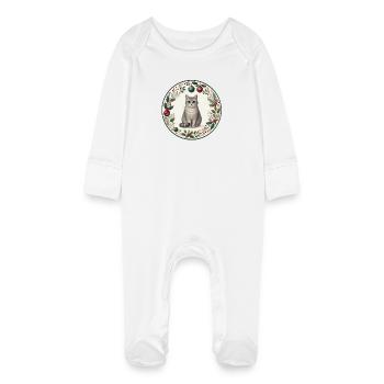 Motif de Noël avec le chat Vasili - Grenouillère bio avec gants Bébé - blanc - Devant