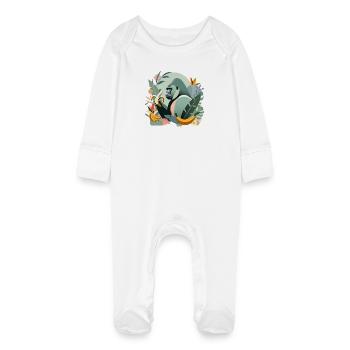 Proud gorilla with banana in tropical environment - Baby Organic Sleepsuit with Scratch Mitts - white - Front