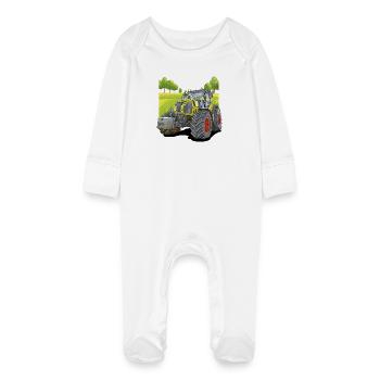 Tracteur dans les champs - Grenouillère bio avec gants Bébé - blanc - Devant