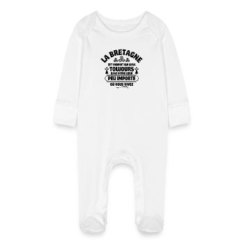 Bretagne, Breton, celte, je suis Breton - Grenouillère bio avec gants Bébé - blanc - Devant