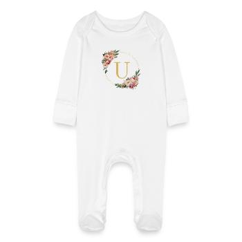 U Monogram, Couronne de fleurs, Personnalisable - Grenouillère bio avec gants Bébé - blanc - Devant