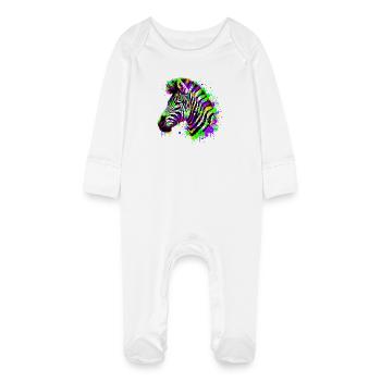 Zebra - Baby Organic Sleepsuit with Scratch Mitts - white - Front