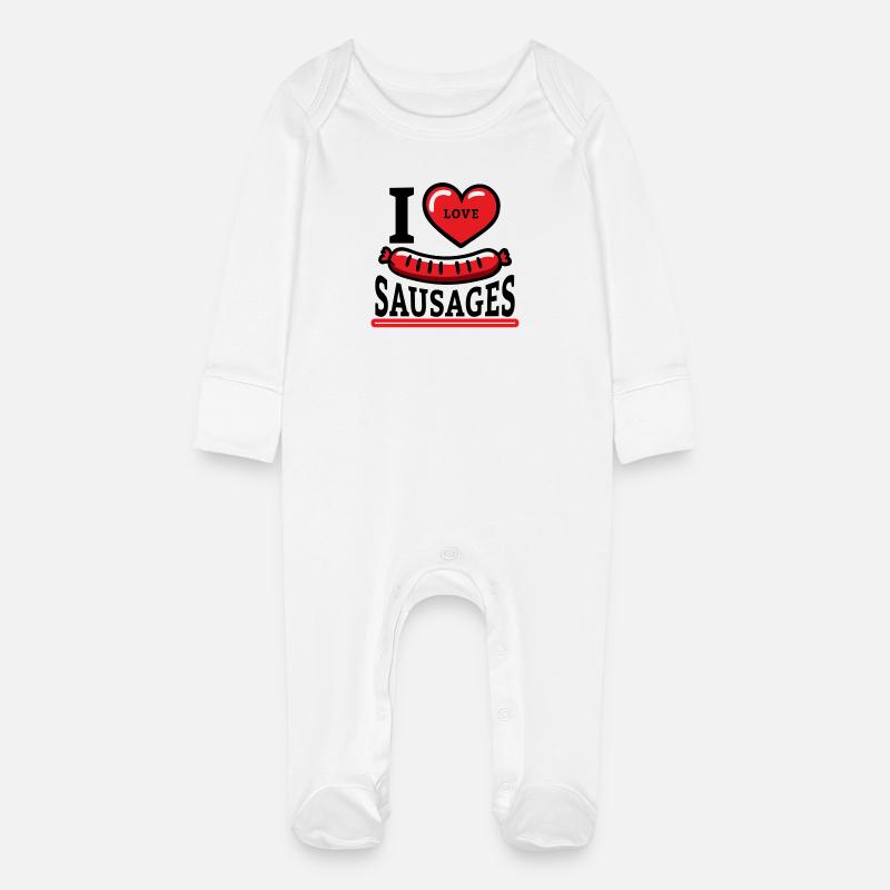I love Sausages - Baby Bio-Schlafanzug mit Kratzhandschuhen - Weiß