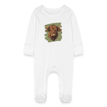 Scottish Highland cattle - Baby Organic Sleepsuit with Scratch Mitts - white - Front
