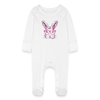 Rabbit Bunny Ears Glasses Bunny Bunny Gift - Baby Organic Sleepsuit with Scratch Mitts - white - Front