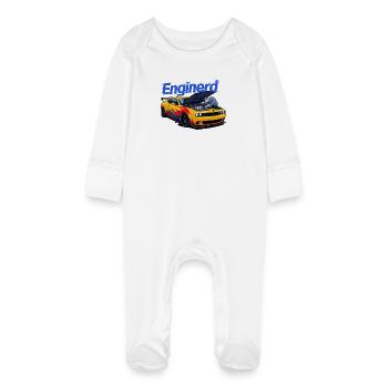 Muscle Car Being Worked On By Mechanic - Baby Organic Sleepsuit with Scratch Mitts - white - Front