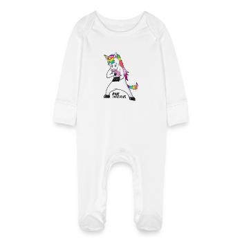 Ravew Unicorns Ligne Noir Logo 18+ - Grenouillère bio avec gants Bébé - blanc - Devant