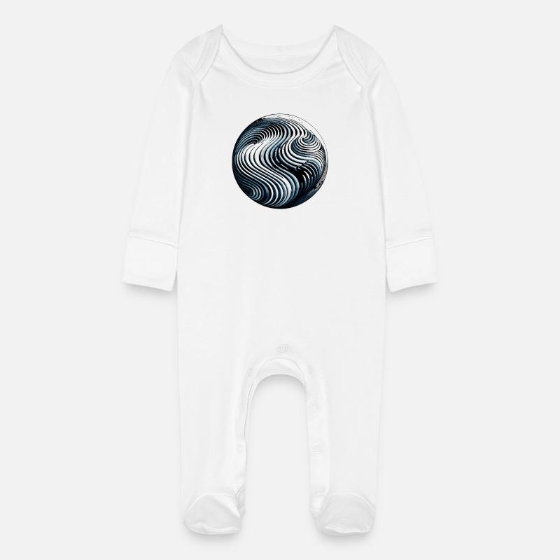 Geometric Waves – Abstract Wave Pattern - Baby Organic Sleepsuit with Scratch Mitts - white