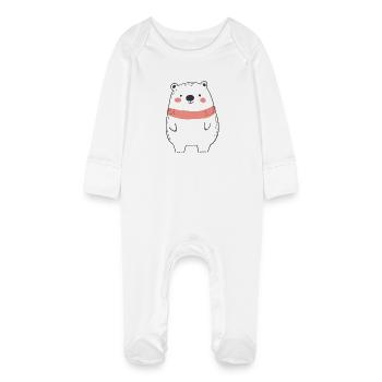 Baby Polor bear - Baby Organic Sleepsuit with Scratch Mitts - white - Front