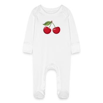 Vibrant Cherry Illustration - Baby Organic Sleepsuit with Scratch Mitts - white - Front