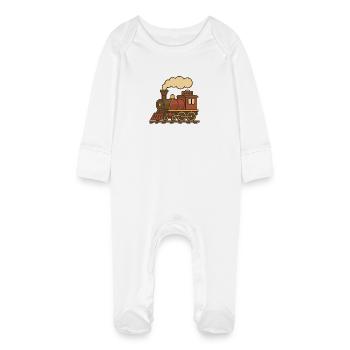 Retro Locomotive (left) - Baby Organic Sleepsuit with Scratch Mitts - white - Front