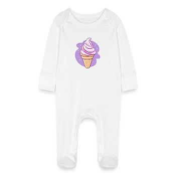 Pinkes Softeis - Baby Bio-Schlafanzug mit Kratzhandschuhen - Weiß - Vorne