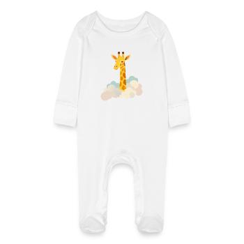 Douce girafe au-dessus des nuages – Motif onirique - Grenouillère bio avec gants Bébé - blanc - Devant