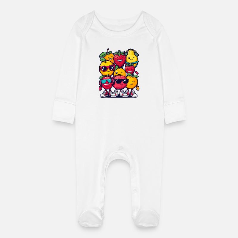 Fruit Squad – 🍓 🍊 🍉 Dessin animé - Grenouillère bio avec gants Bébé - blanc
