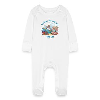 Sea Magic with Unicorn - Baby Organic Sleepsuit with Scratch Mitts - white - Front