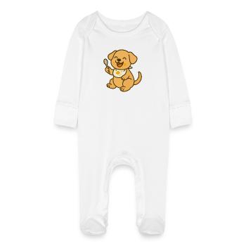 Feeding with puppy love - Baby Organic Sleepsuit with Scratch Mitts - white - Front