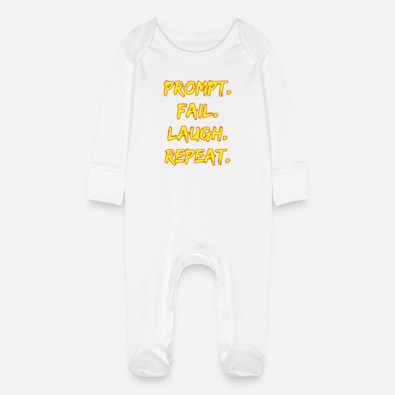 PROMPT. FAIL. LAUGH. REPEAT. - Baby Organic Sleepsuit with Scratch Mitts - white
