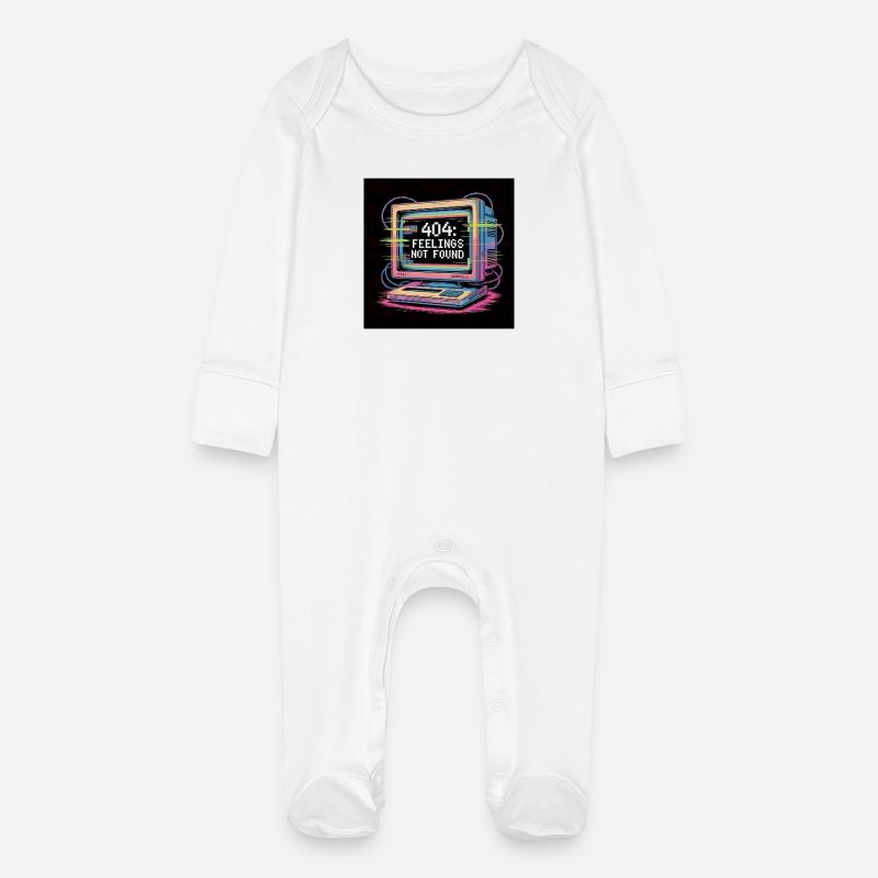 Retro Computer 404 No Feeling - Baby Organic Sleepsuit with Scratch Mitts - white
