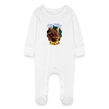 Illustration de l’amitié du chat sauvage - Grenouillère bio avec gants Bébé - blanc - Devant