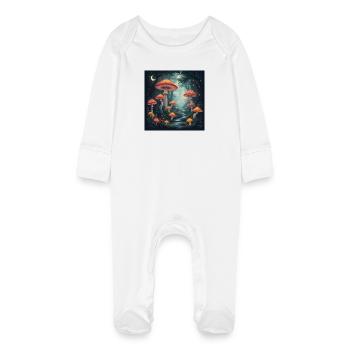 Mushroom Forest - Baby Organic Sleepsuit with Scratch Mitts - white - Front