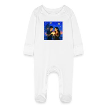 Romantic Couple Holding Glowing Infinity Heart - Baby Organic Sleepsuit with Scratch Mitts - white - Front