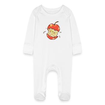 Red apple bitten illustration - Baby Organic Sleepsuit with Scratch Mitts - white - Front