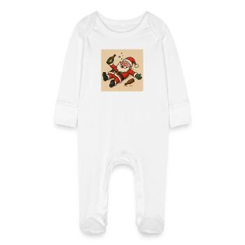 Humorous Santa Claus with bottle drinking - Baby Organic Sleepsuit with Scratch Mitts - white - Front