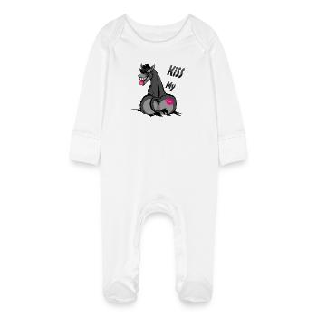 Humorous Donkey with Lipstick Kiss - Baby Organic Sleepsuit with Scratch Mitts - white - Front