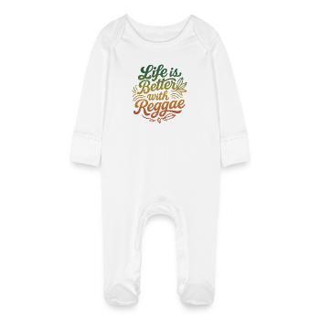 Life is Better with Reggae Rastafari Jamaica Style - Baby Organic Sleepsuit with Scratch Mitts - white - Front