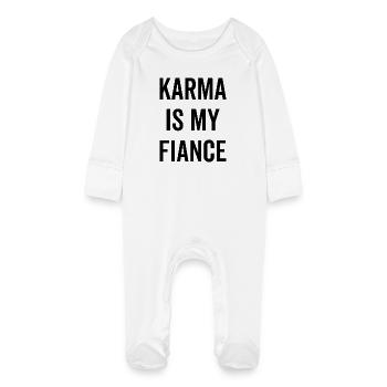 Le karma est mon fiancé - Grenouillère bio avec gants Bébé - blanc - Devant