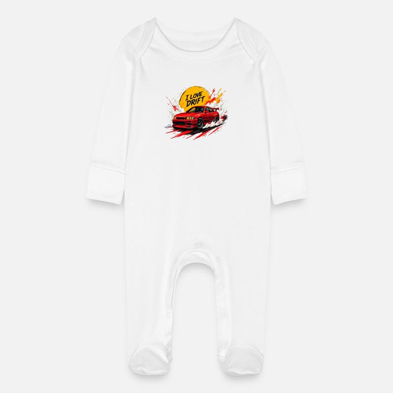 Red Drift Voiture Splash Oeuvre - Grenouillère bio avec gants Bébé - blanc