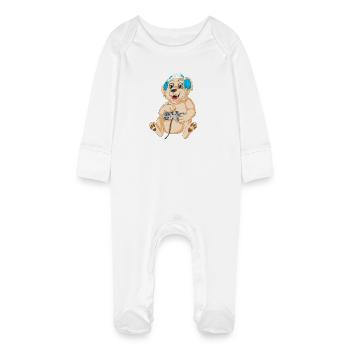Playful Gaming Dog golden retriever - Baby Organic Sleepsuit with Scratch Mitts - white - Front