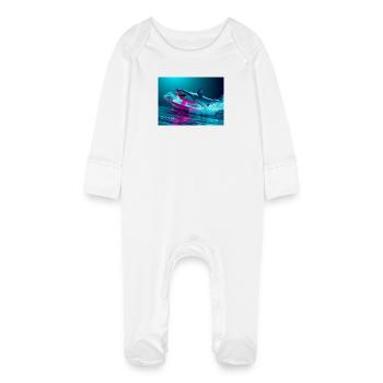 Neon Shark Sprinter Design - Baby Organic Sleepsuit with Scratch Mitts - white - Front