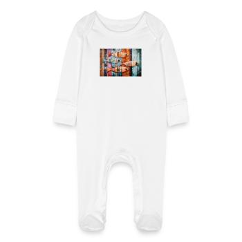 Colorful mosaic fish - Baby Organic Sleepsuit with Scratch Mitts - white - Front