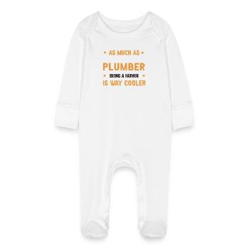 Humorous Dad Plumber Design - Baby Organic Sleepsuit with Scratch Mitts - white - Front