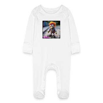 Poupée oiseau colorée de street art sur skateboard urbain - Grenouillère bio avec gants Bébé - blanc - Devant