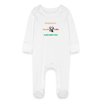 Citation sur le bonheur de la fourrure de Labrador - Grenouillère bio avec gants Bébé - blanc - Devant
