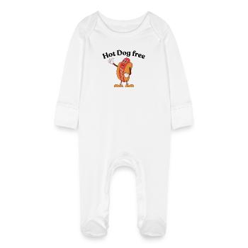 Happy Hot Dog Cartoon Print - Baby Organic Sleepsuit with Scratch Mitts - white - Front