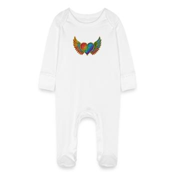 Rainbow heart with wings - Baby Organic Sleepsuit with Scratch Mitts - white - Front