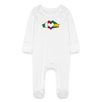 Italy Gabon Flag Hands Heart Shape - Baby Organic Sleepsuit with Scratch Mitts - white - Front
