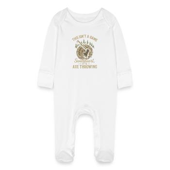 This isn't a game, honey, this is axe throwing - Baby Organic Sleepsuit with Scratch Mitts - white - Front