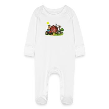 Rural Farm Scenes Illustration - Baby Organic Sleepsuit with Scratch Mitts - white - Front