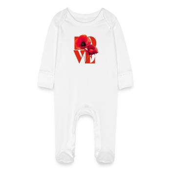 Vivid Poppy Flower Art Design - Baby Organic Sleepsuit with Scratch Mitts - white - Front