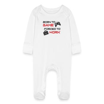 Born to Game and Work Motivation Design - Baby Organic Sleepsuit with Scratch Mitts - white - Front