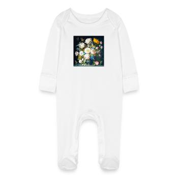 Bouquet de papillons baroque flamand - Grenouillère bio avec gants Bébé - blanc - Devant