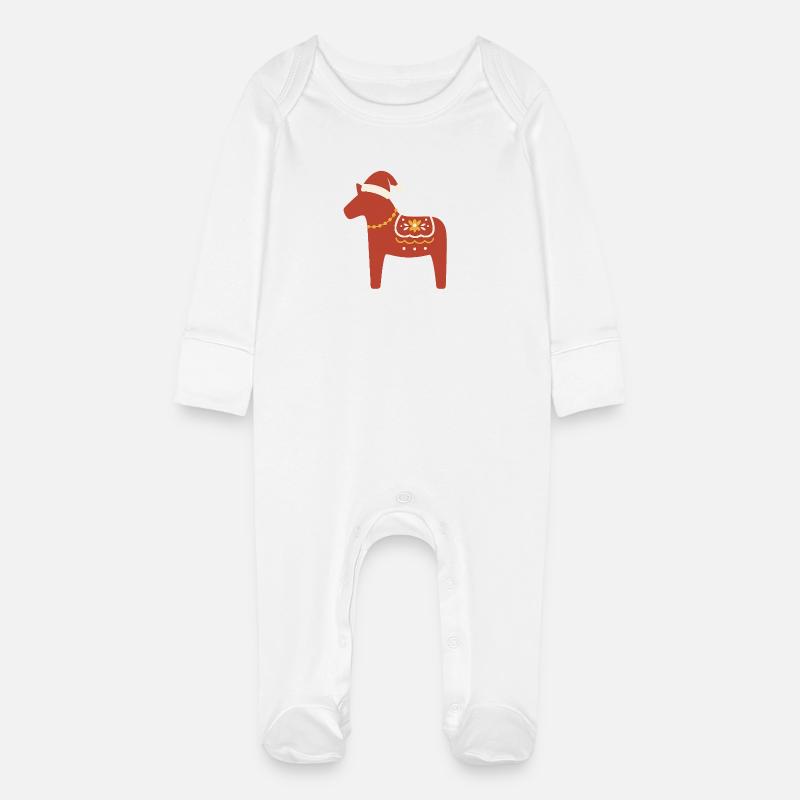 Dalahest Jul - Økologisk natdragt til baby med kradsevanter - hvid