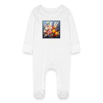 Herbstliche Blumenbouquet Stickerei Gobelin - Baby Bio-Schlafanzug mit Kratzhandschuhen - Weiß - Vorne