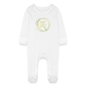 Running Jogging Marathon Silhouette - Baby Organic Sleepsuit with Scratch Mitts - white - Front